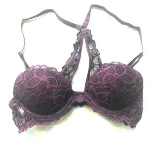 34A PINK front closure floral lace pushup bra